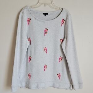 Talbots M Sweatshirt Tunic Top  Embroidered Lovebirds Cozy Casual